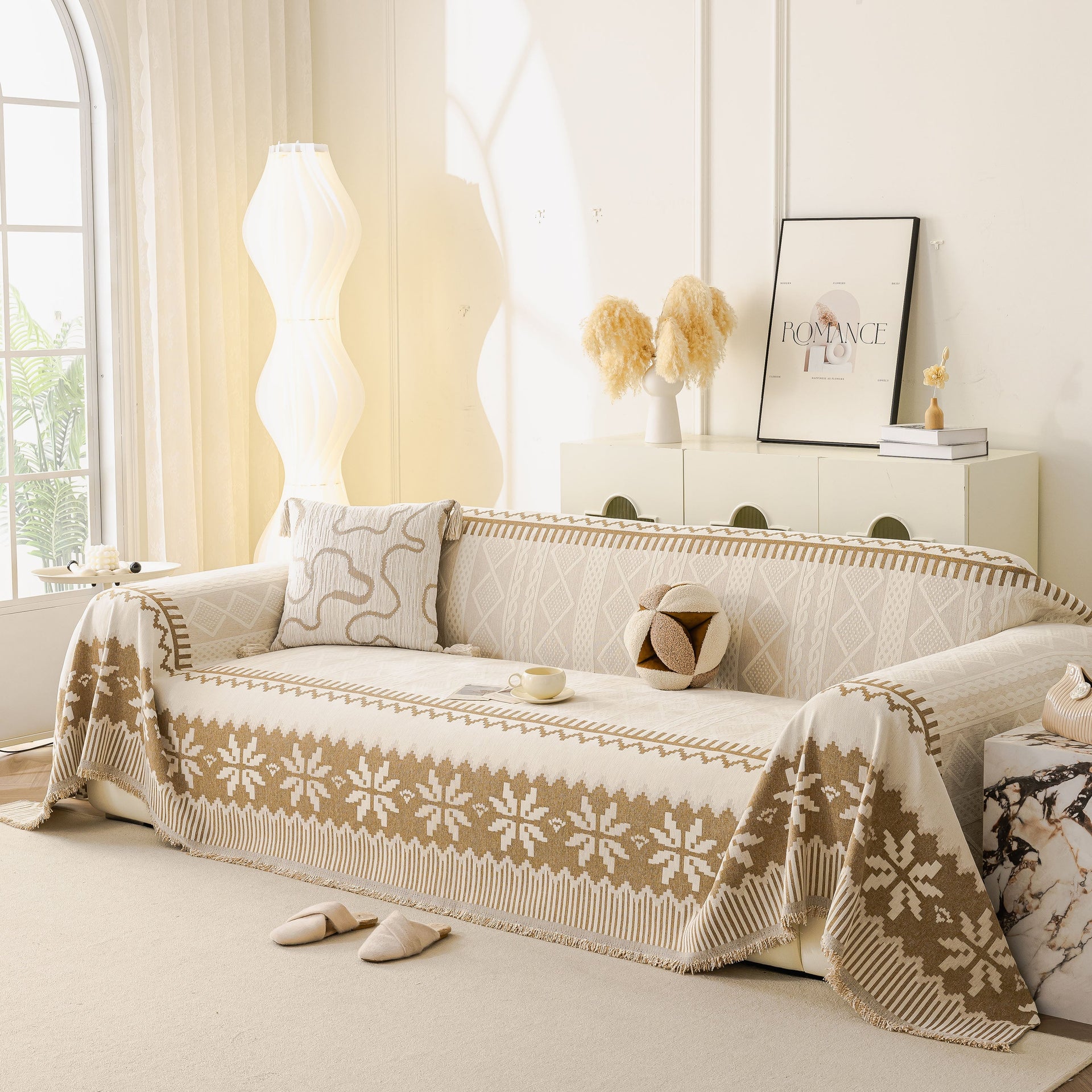 Thick Jacquard Couch Cover for Sectional Sofas, Cozy Washable Sofa Cover Throw Blanket