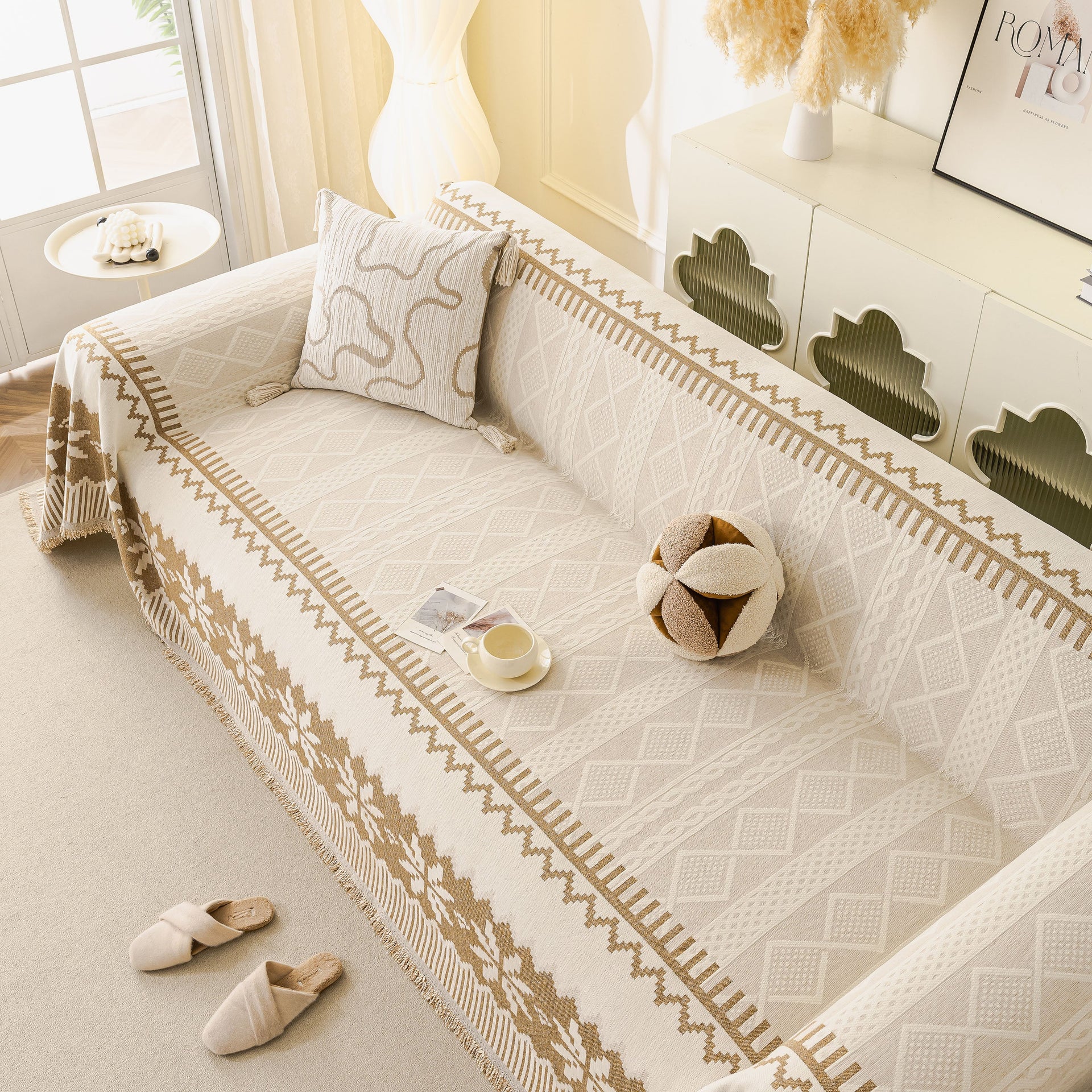 Thick Jacquard Couch Cover for Sectional Sofas, Cozy Washable Sofa Cover Throw Blanket