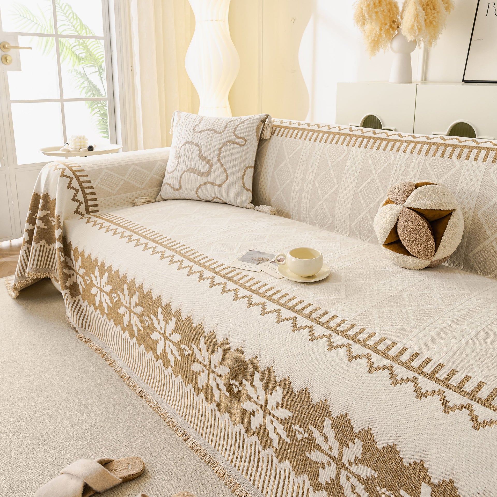 Thick Jacquard Couch Cover for Sectional Sofas, Cozy Washable Sofa Cover Throw Blanket