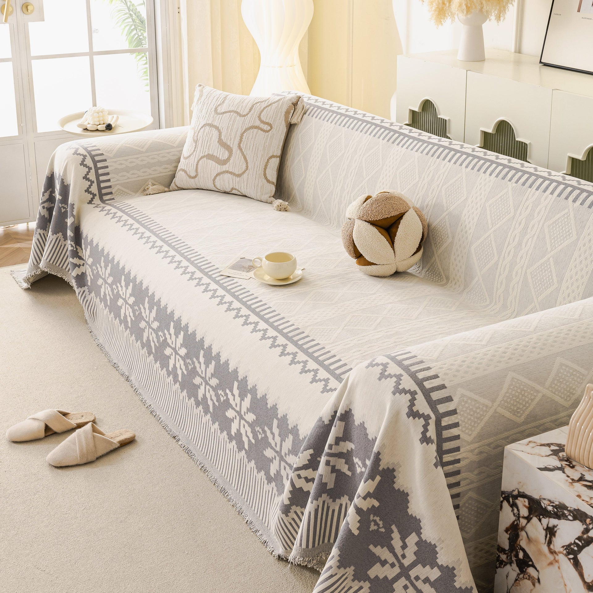 Thick Jacquard Couch Cover for Sectional Sofas, Cozy Washable Sofa Cover Throw Blanket