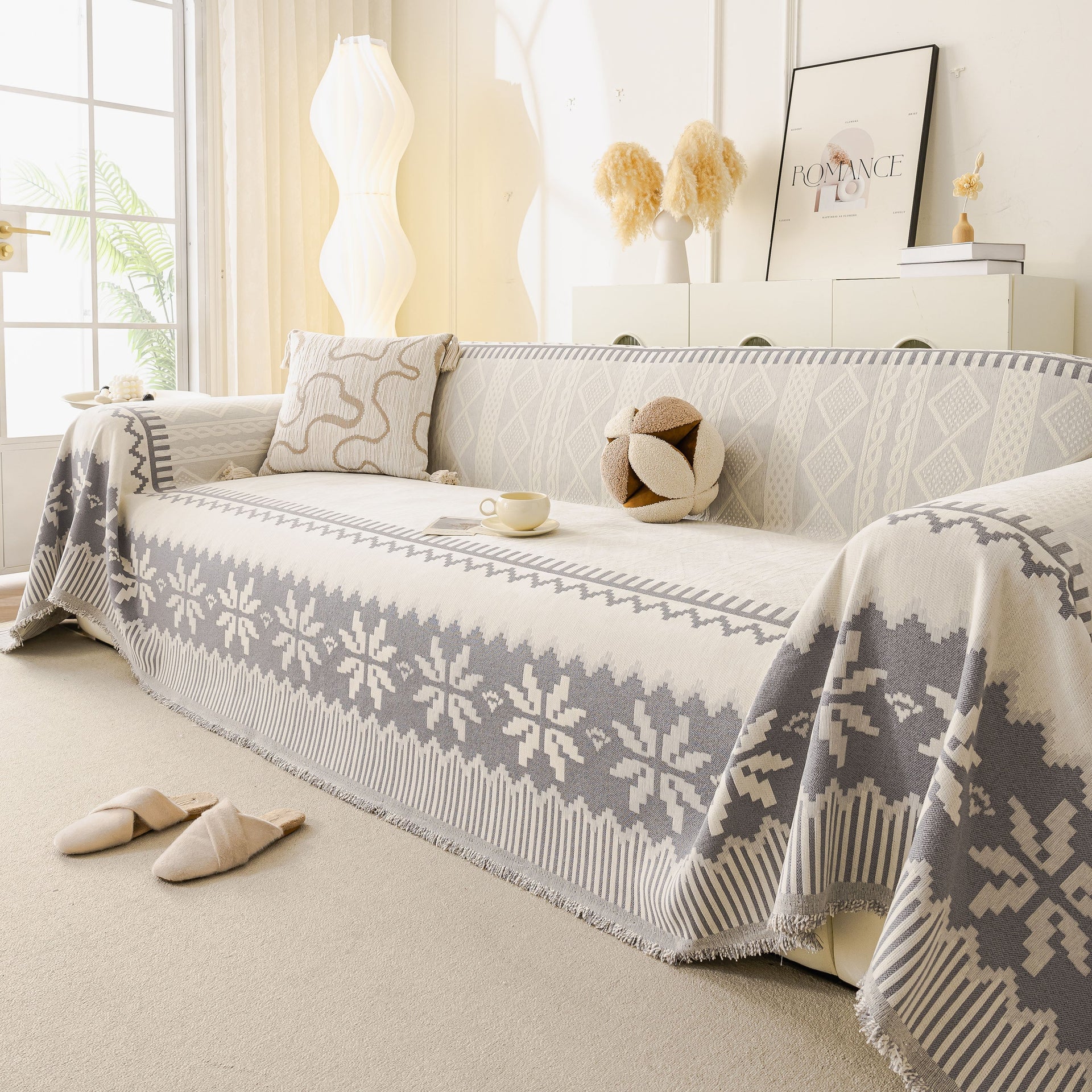 Thick Jacquard Couch Cover for Sectional Sofas, Cozy Washable Sofa Cover Throw Blanket