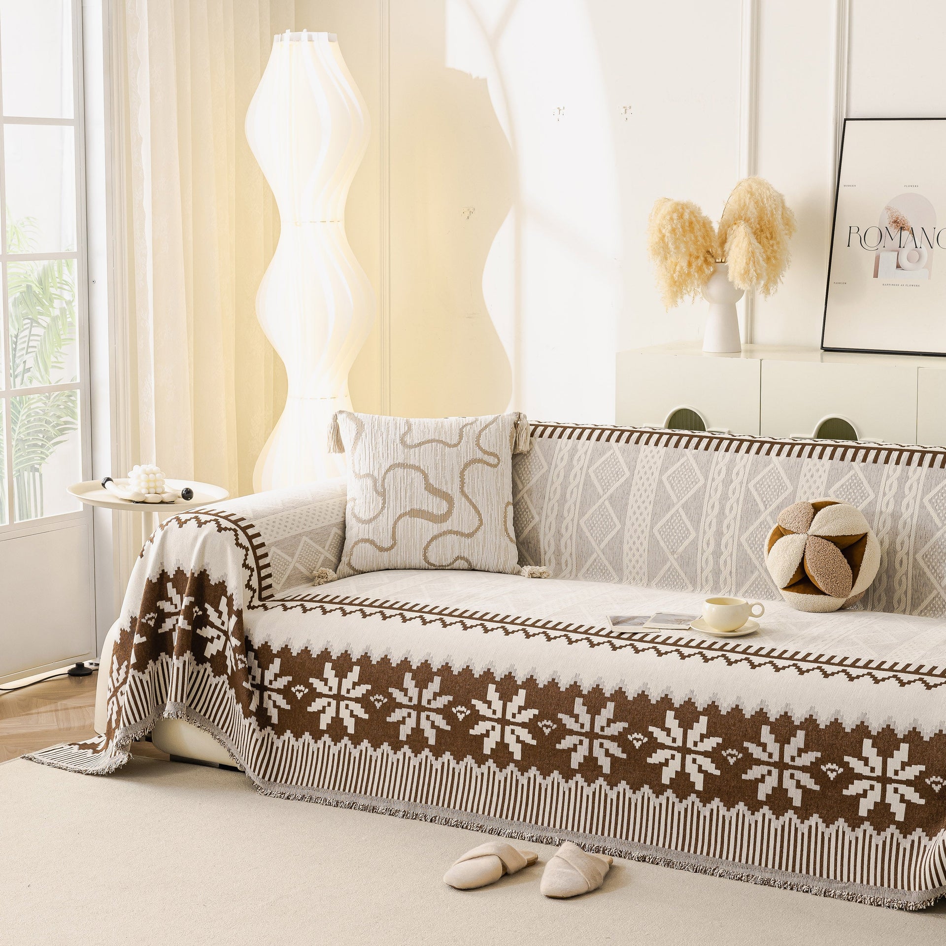 Thick Jacquard Couch Cover for Sectional Sofas, Cozy Washable Sofa Cover Throw Blanket