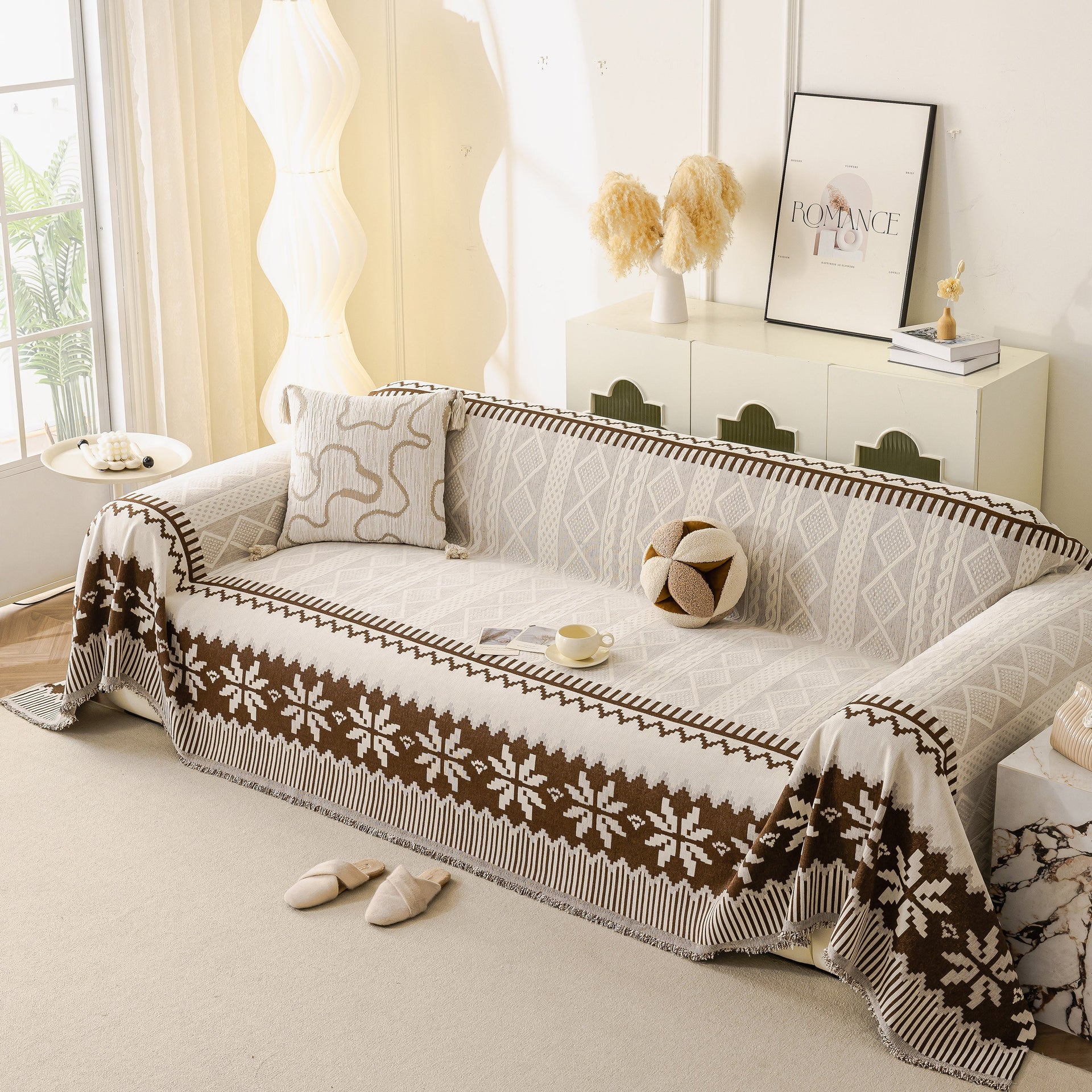 Thick Jacquard Couch Cover for Sectional Sofas, Cozy Washable Sofa Cover Throw Blanket