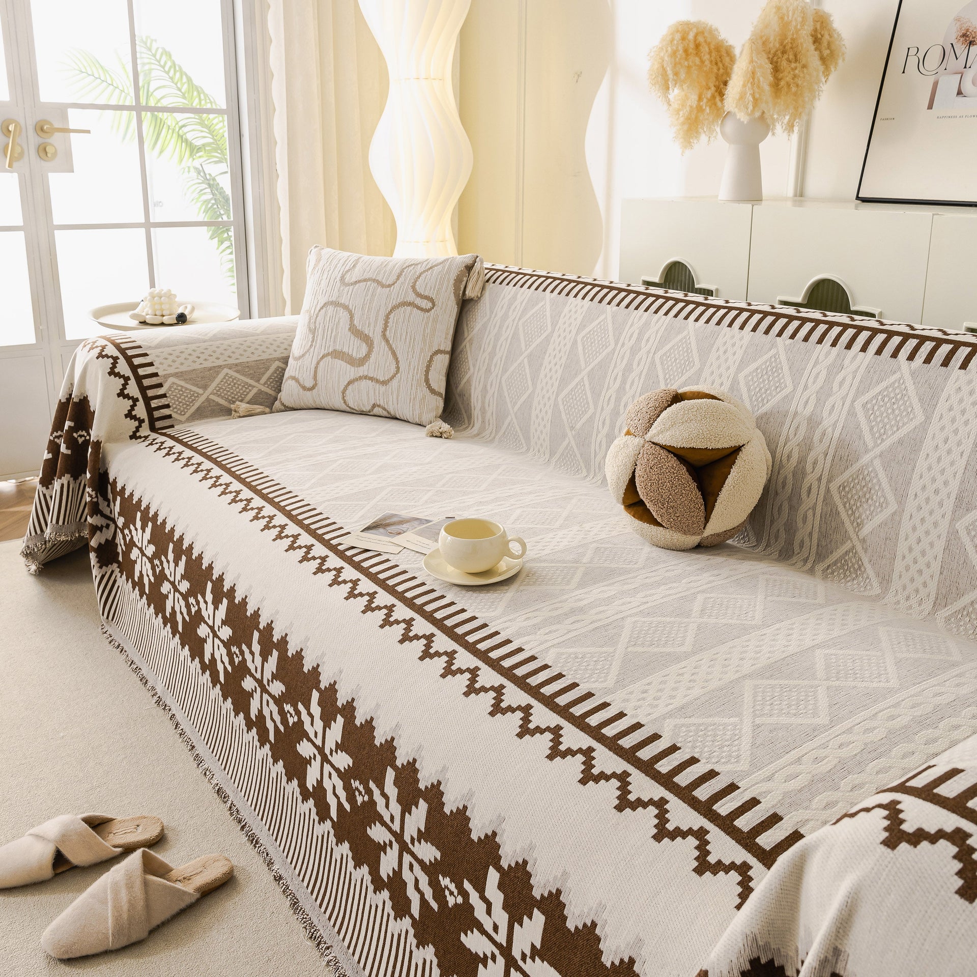 Thick Jacquard Couch Cover for Sectional Sofas, Cozy Washable Sofa Cover Throw Blanket