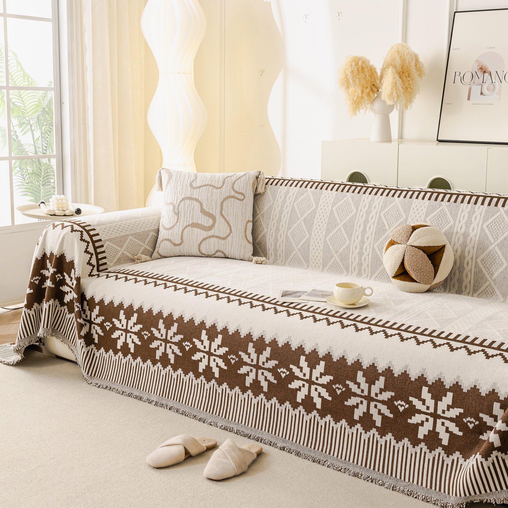 Thick Jacquard Couch Cover for Sectional Sofas, Cozy Washable Sofa Cover Throw Blanket