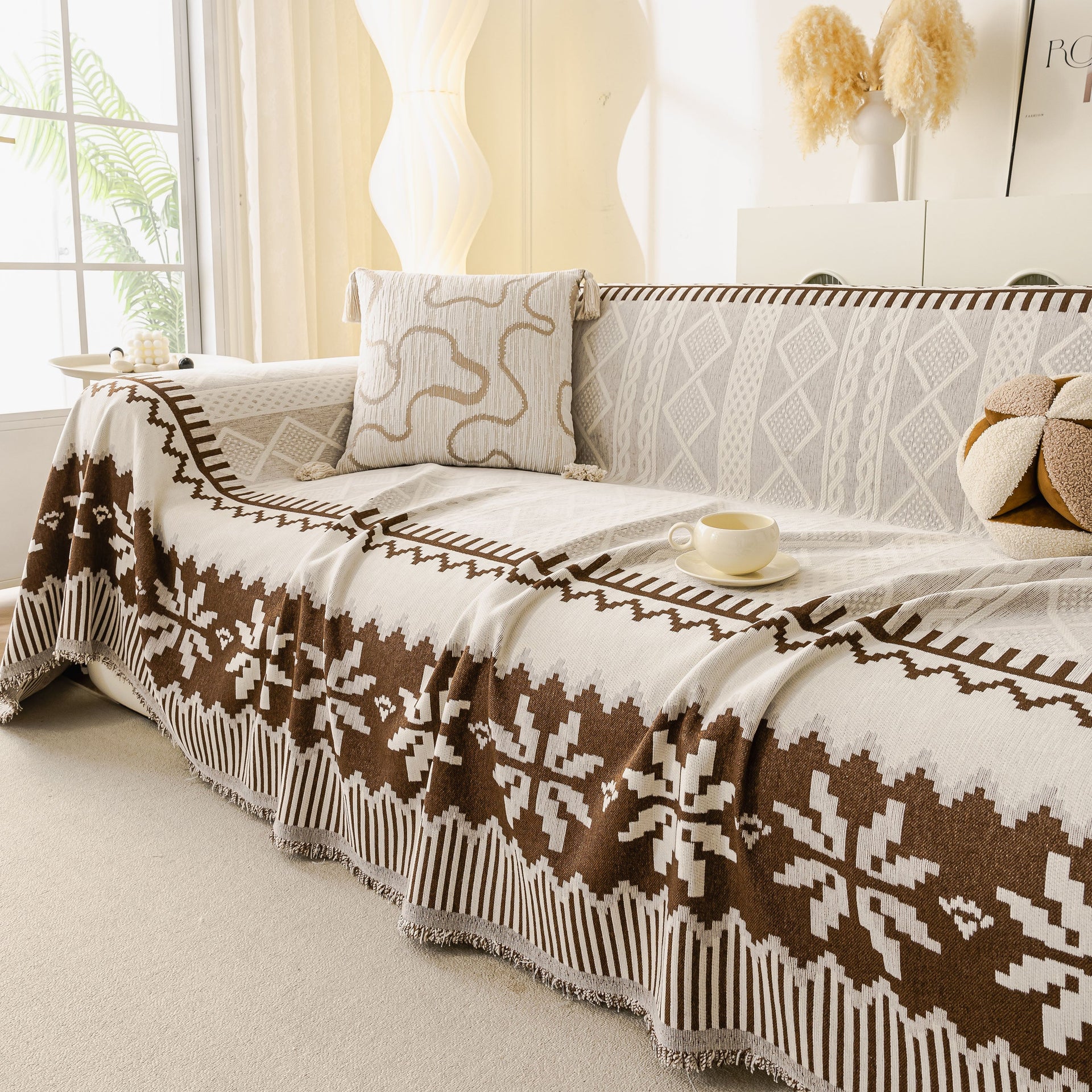 Thick Jacquard Couch Cover for Sectional Sofas, Cozy Washable Sofa Cover Throw Blanket