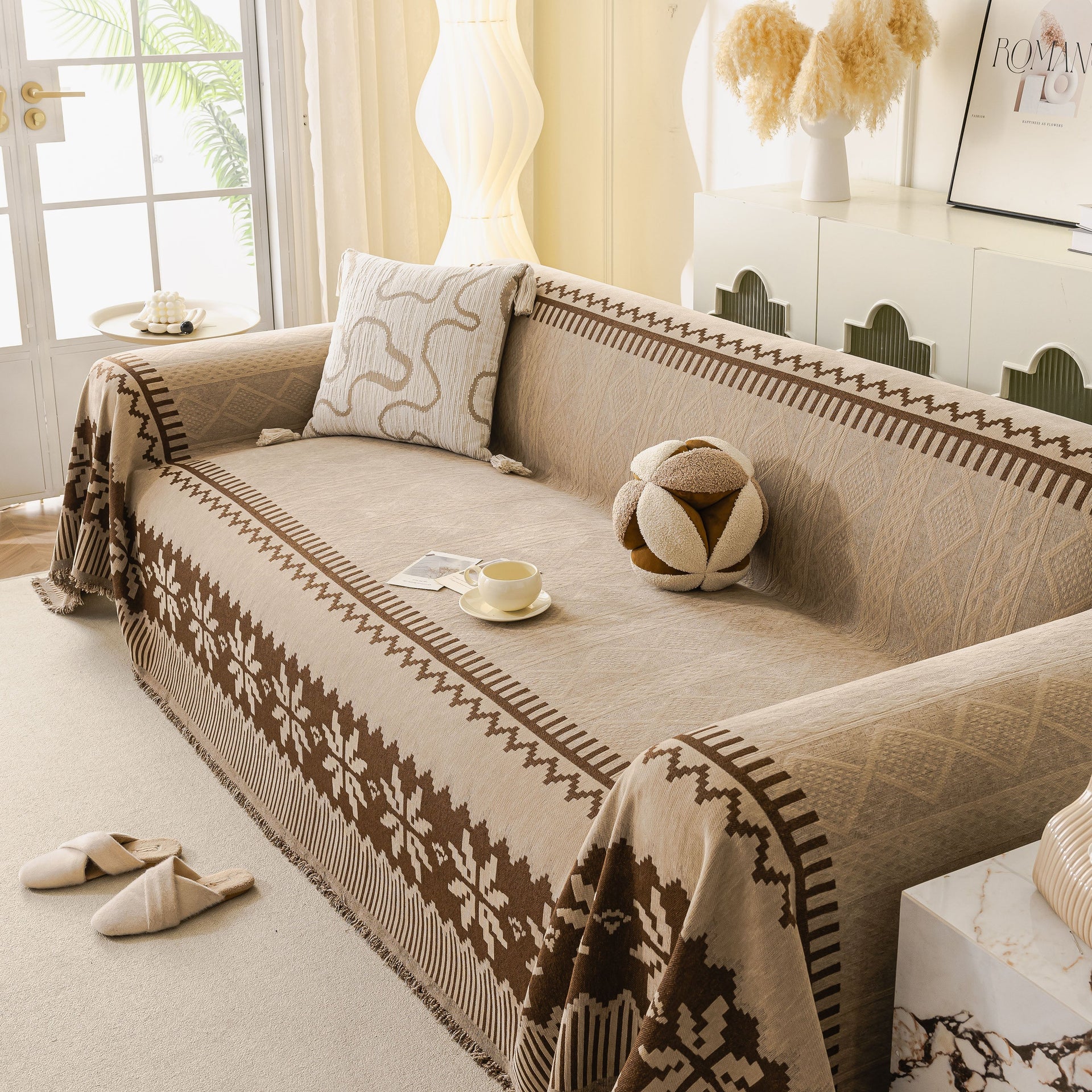 Thick Jacquard Couch Cover for Sectional Sofas, Cozy Washable Sofa Cover Throw Blanket