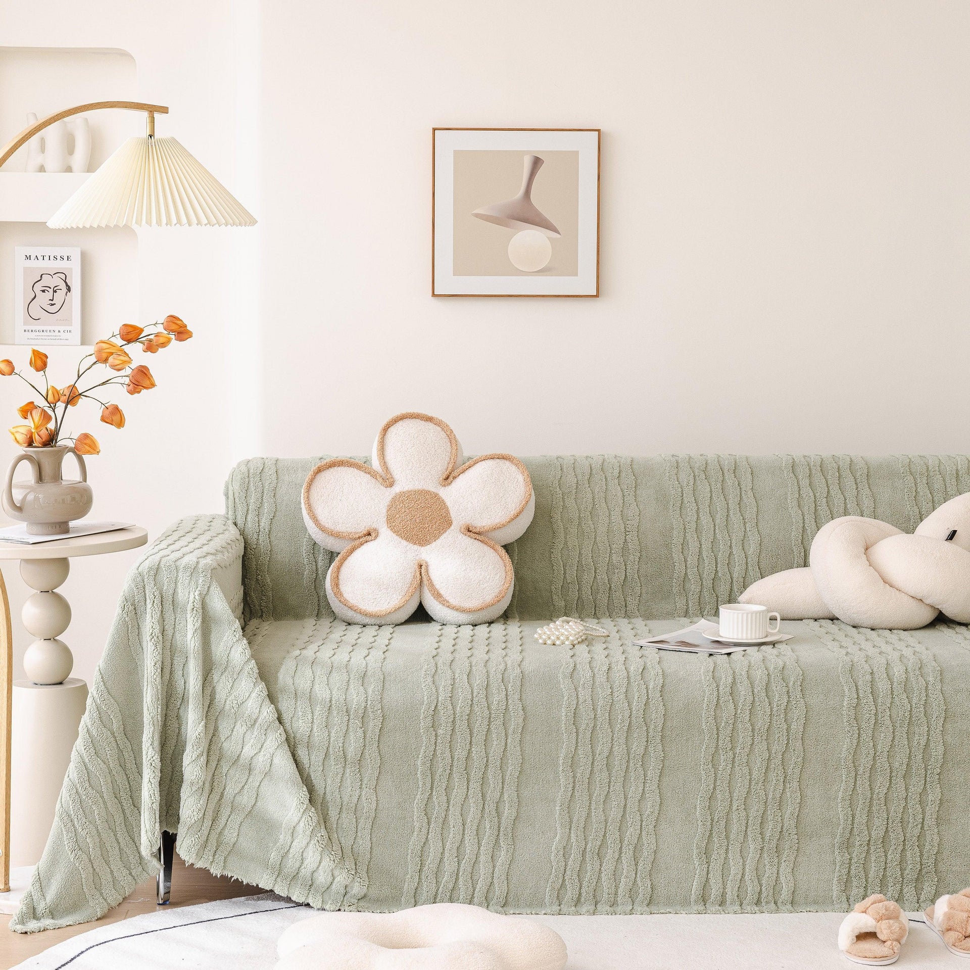 Modern 3D Water Ripple Sofa Cover, Non-Shedding Cream Style Furniture Protector Throw