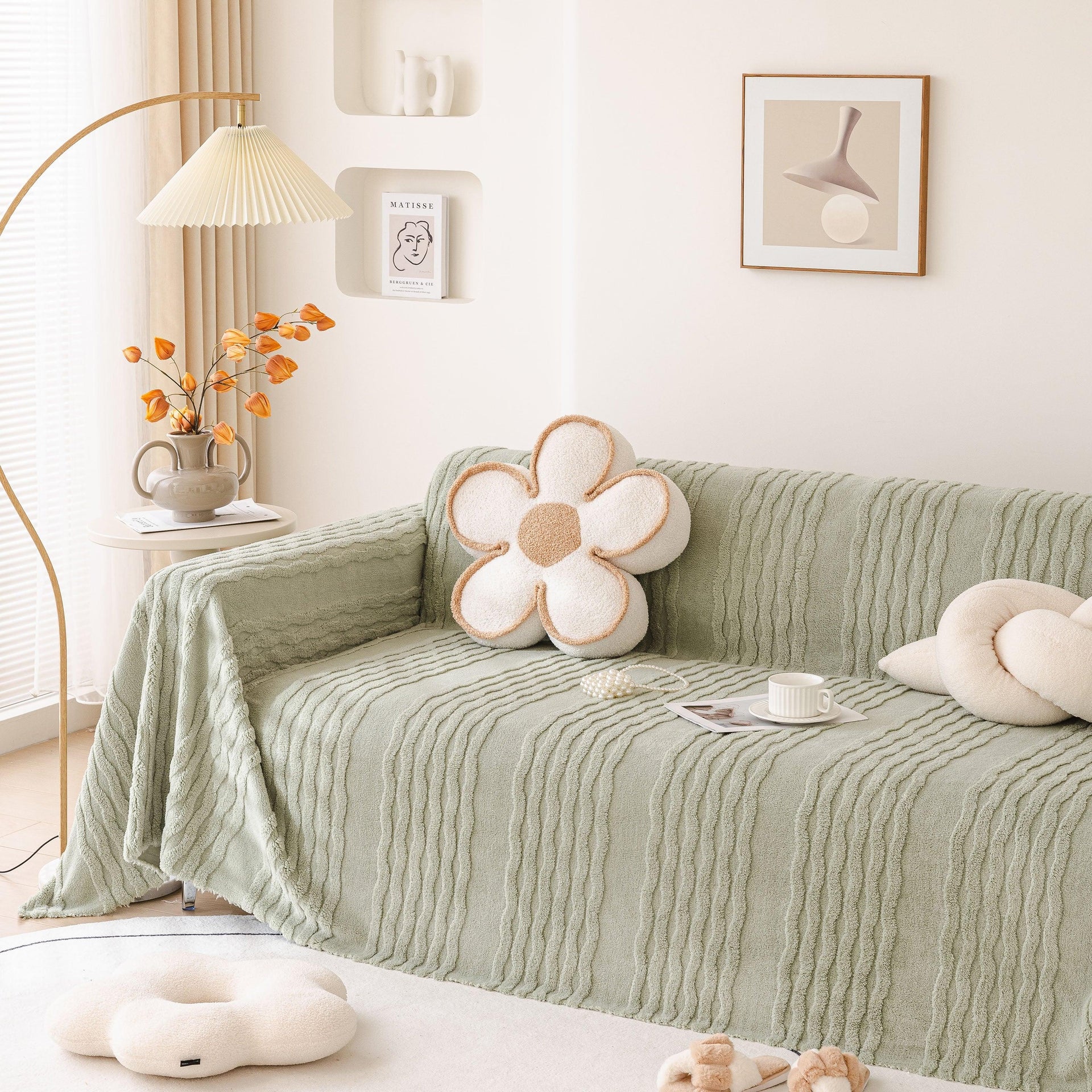 Modern 3D Water Ripple Sofa Cover, Non-Shedding Cream Style Furniture Protector Throw