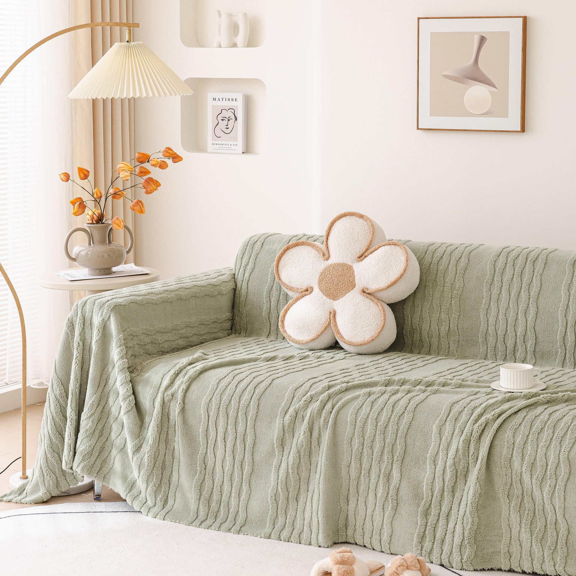Modern 3D Water Ripple Sofa Cover, Non-Shedding Cream Style Furniture Protector Throw