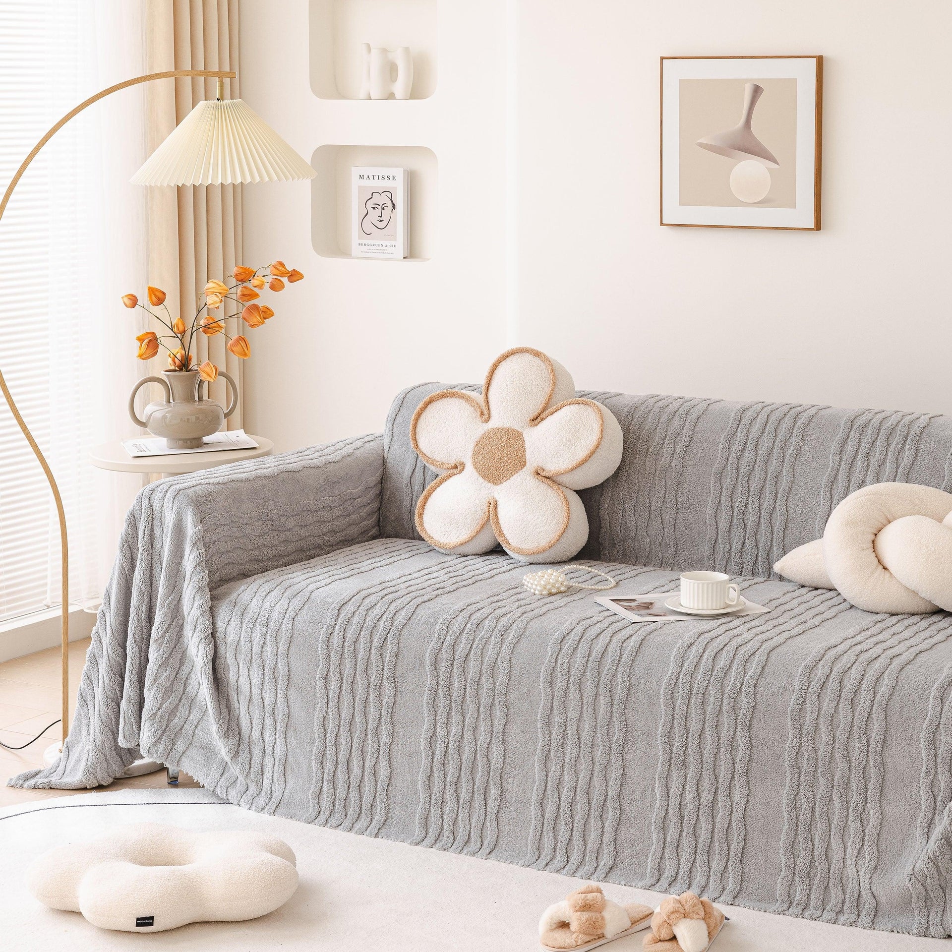 Modern 3D Water Ripple Sofa Cover, Non-Shedding Cream Style Furniture Protector Throw