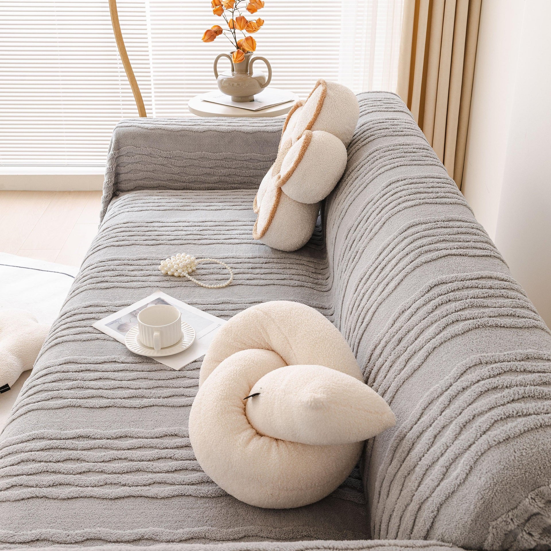 Modern 3D Water Ripple Sofa Cover, Non-Shedding Cream Style Furniture Protector Throw
