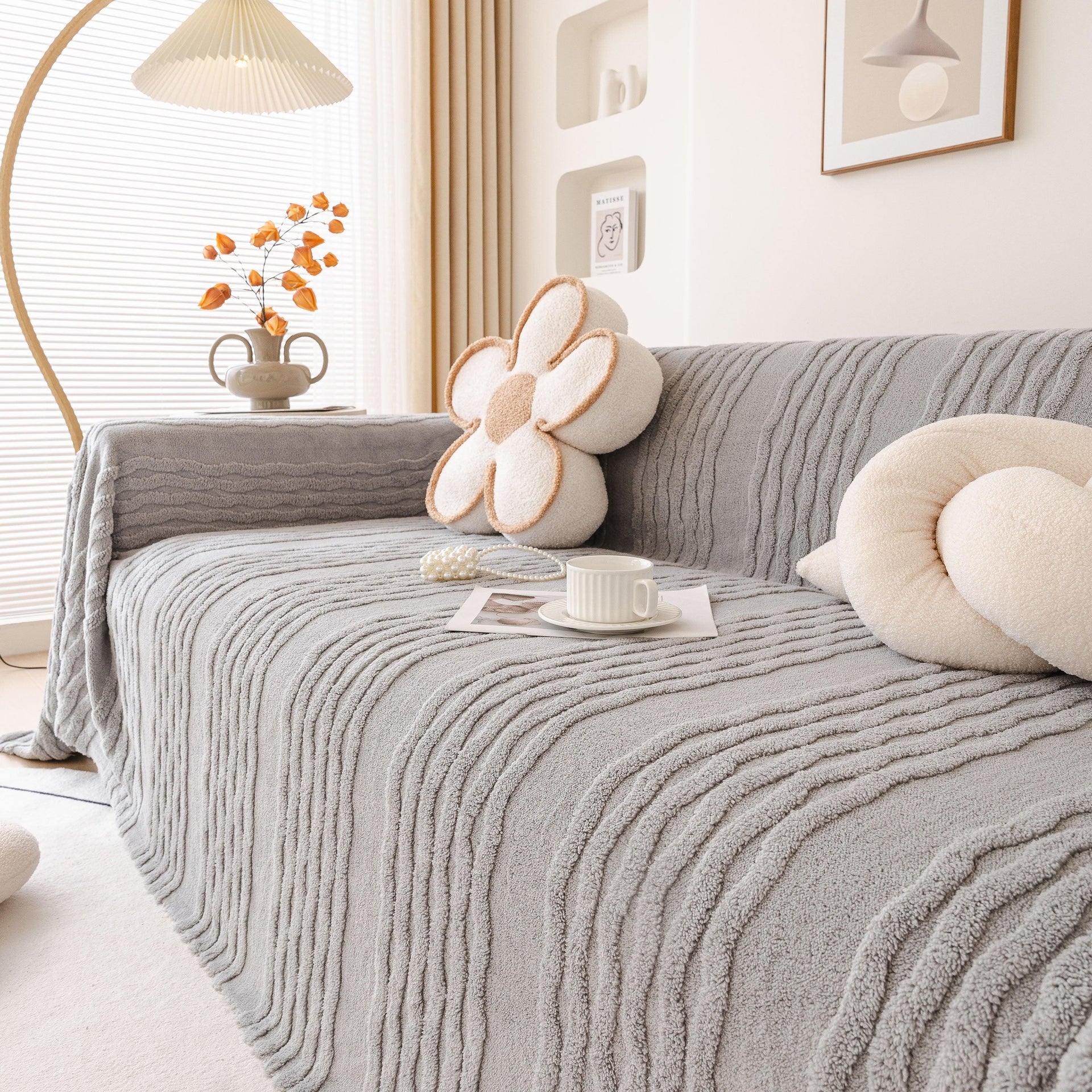 Modern 3D Water Ripple Sofa Cover, Non-Shedding Cream Style Furniture Protector Throw