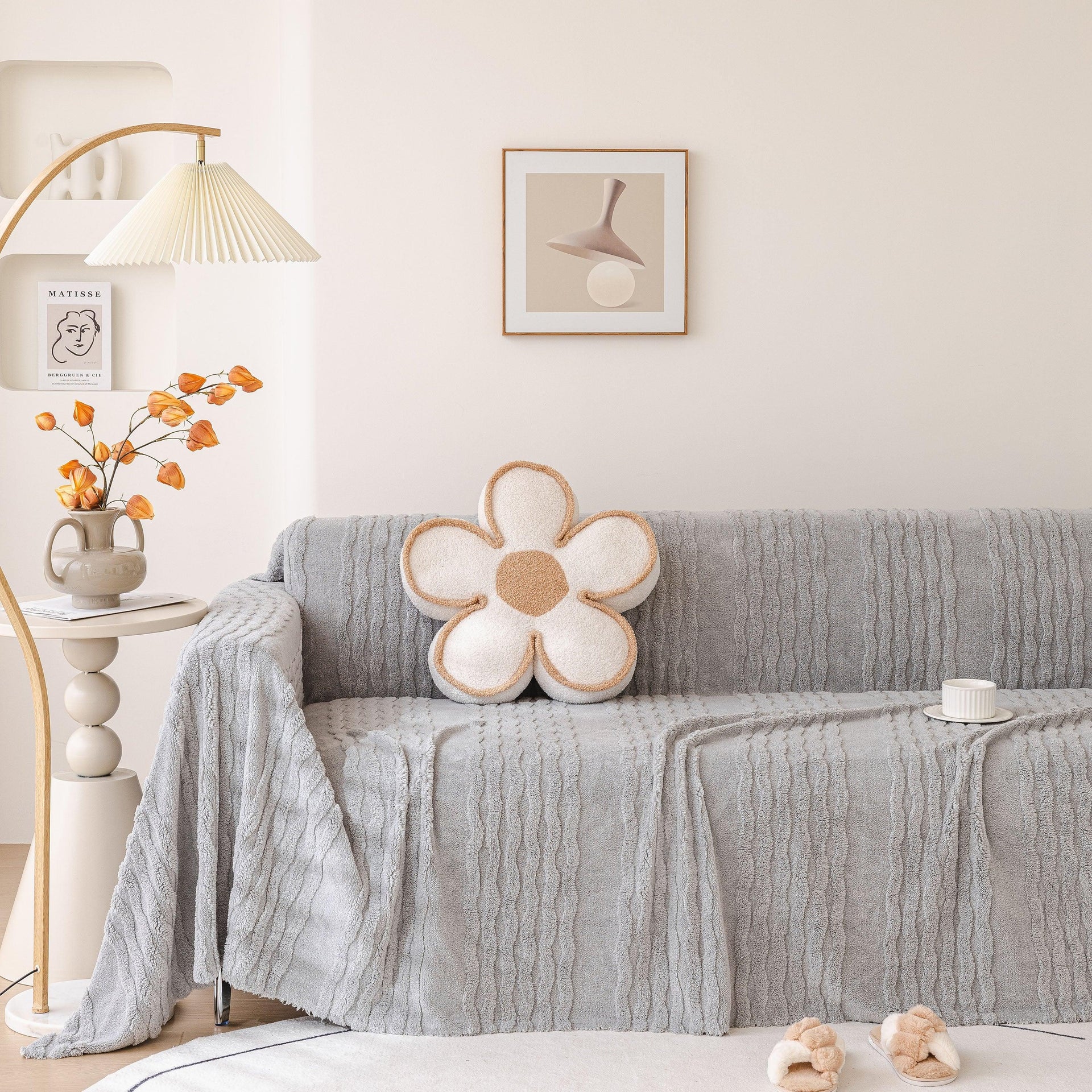 Modern 3D Water Ripple Sofa Cover, Non-Shedding Cream Style Furniture Protector Throw