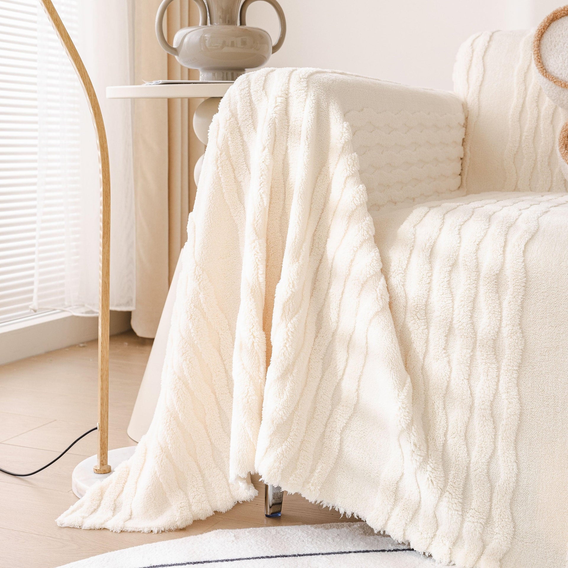 Modern 3D Water Ripple Sofa Cover, Non-Shedding Cream Style Furniture Protector Throw