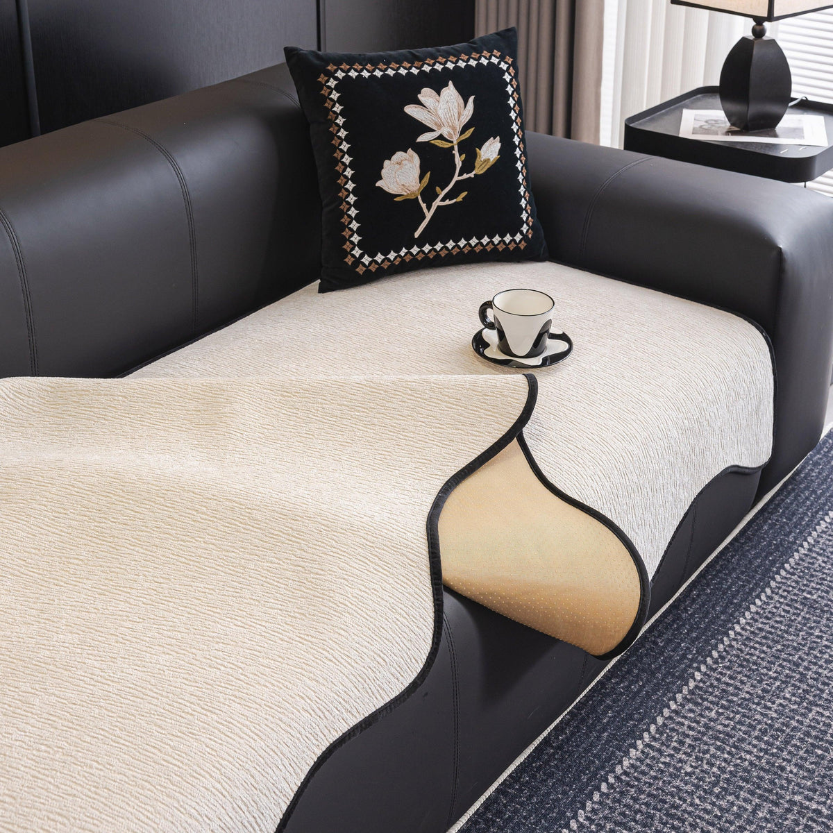 Chenille Couch Cover with Scalloped Edge, Non-Slip Modular Slipcover Sectional