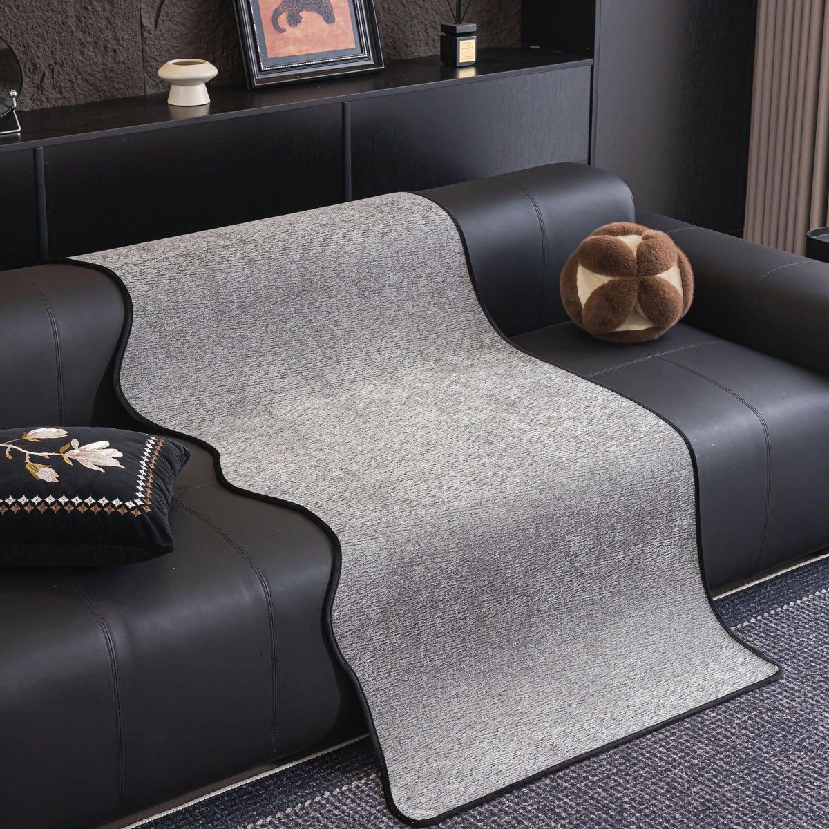 Chenille Couch Cover with Scalloped Edge, Non-Slip Modular Slipcover Sectional
