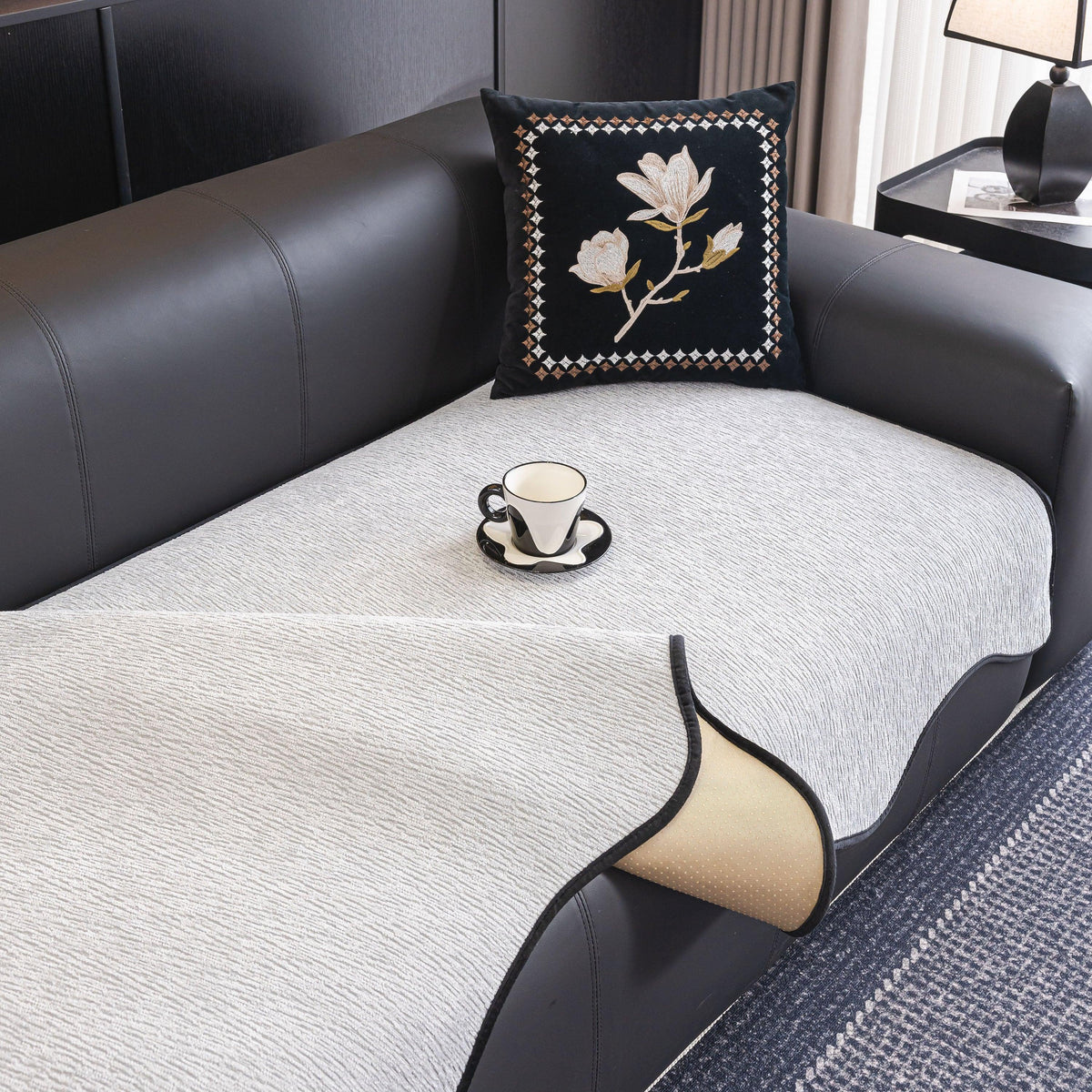 Chenille Couch Cover with Scalloped Edge, Non-Slip Modular Slipcover Sectional