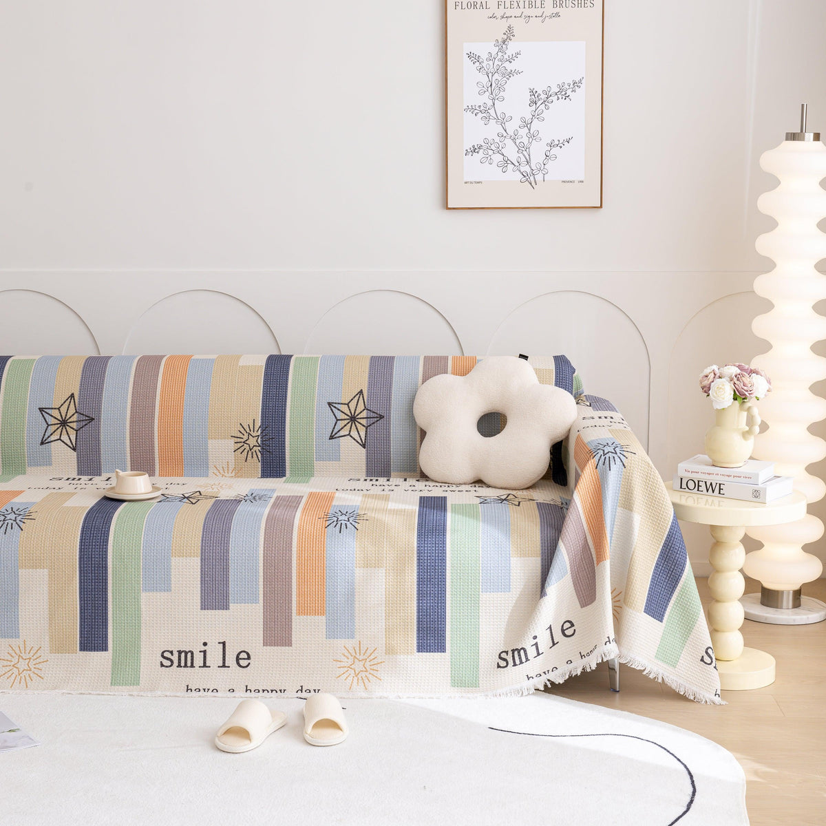 Chenille Sofa Cover Throw, Smile Couch Cover Blanket Throws for Couches, Soft Sofa Towel