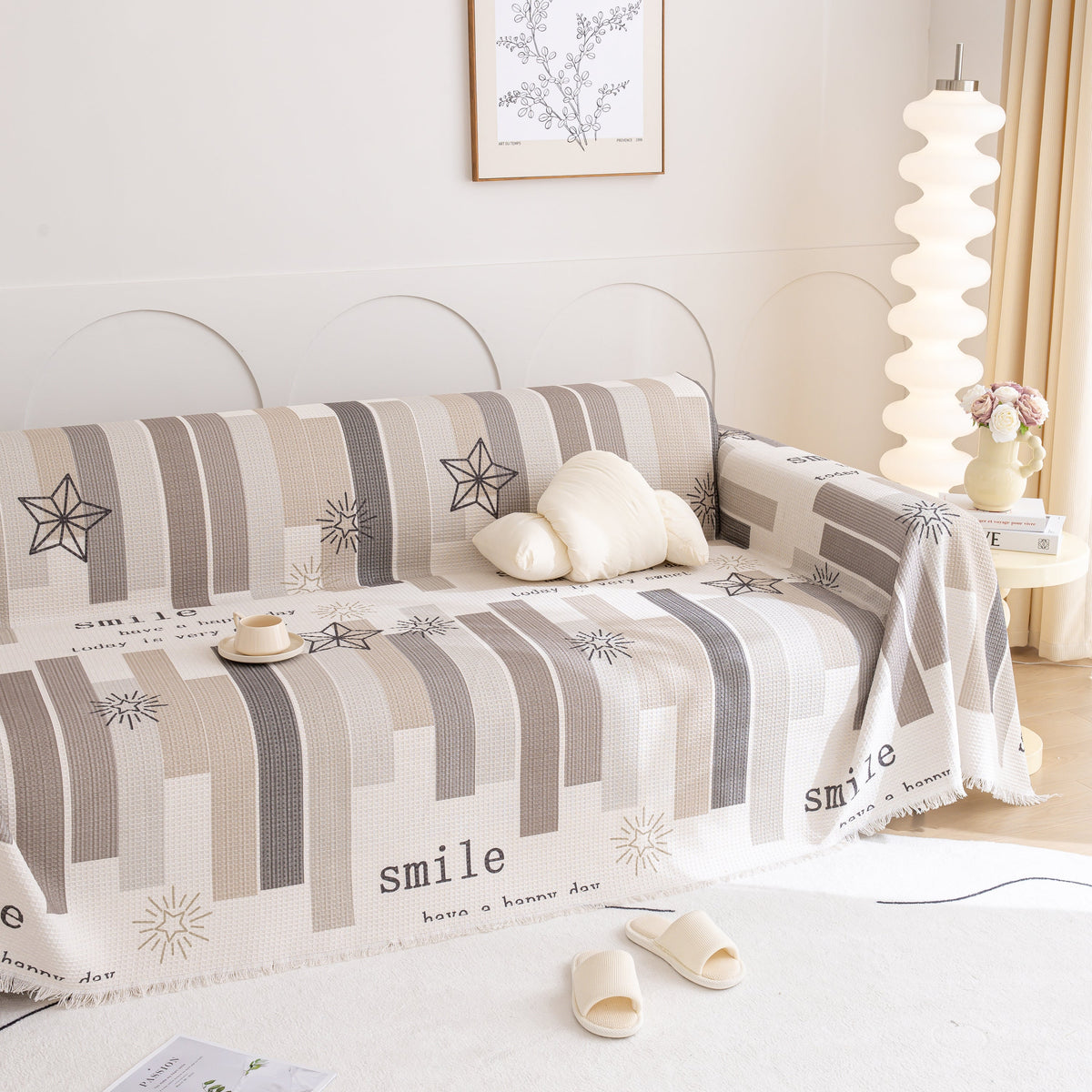 Chenille Sofa Cover Throw, Smile Couch Cover Blanket Throws for Couches, Soft Sofa Towel