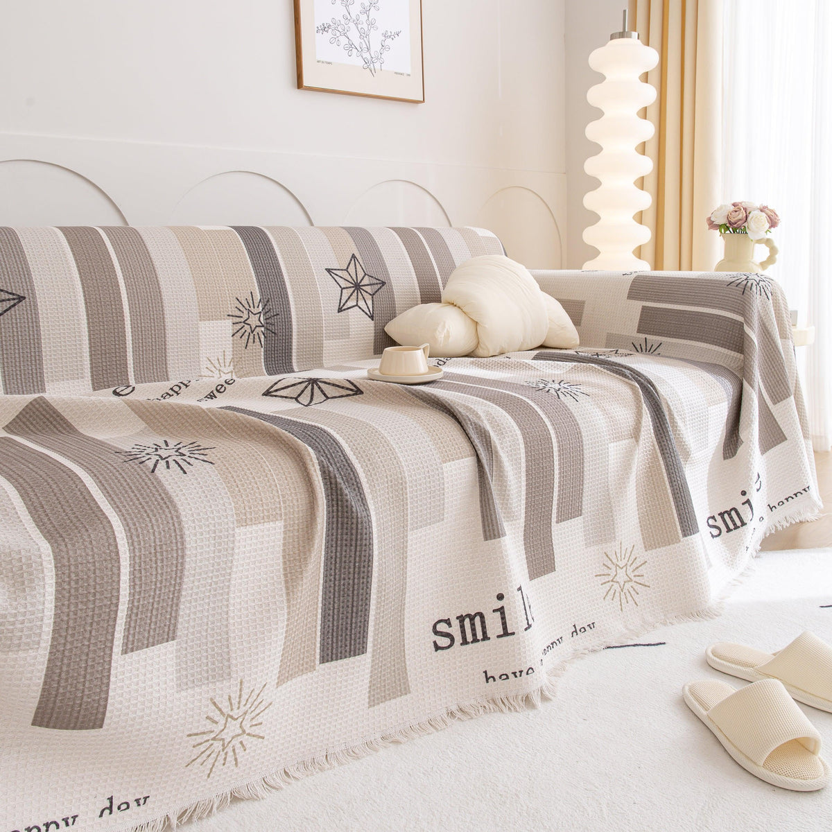 Chenille Sofa Cover Throw, Smile Couch Cover Blanket Throws for Couches, Soft Sofa Towel