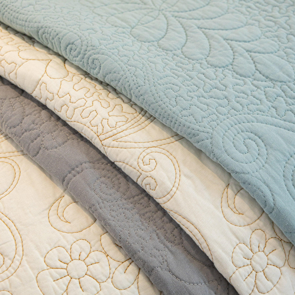 Baroque Floral Quilted Cotton Sofa Cover, Non-Slip Washable Couch Protector