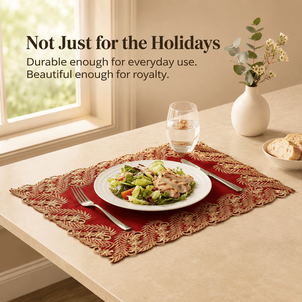 Burgundy Gold Placemats – Wine Grace, 12x18 Inch