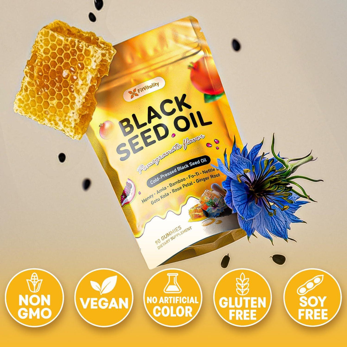 Black Seed Oil Gummies | Hair, Skin & Nail Nourishment | Pomegranate Flavor