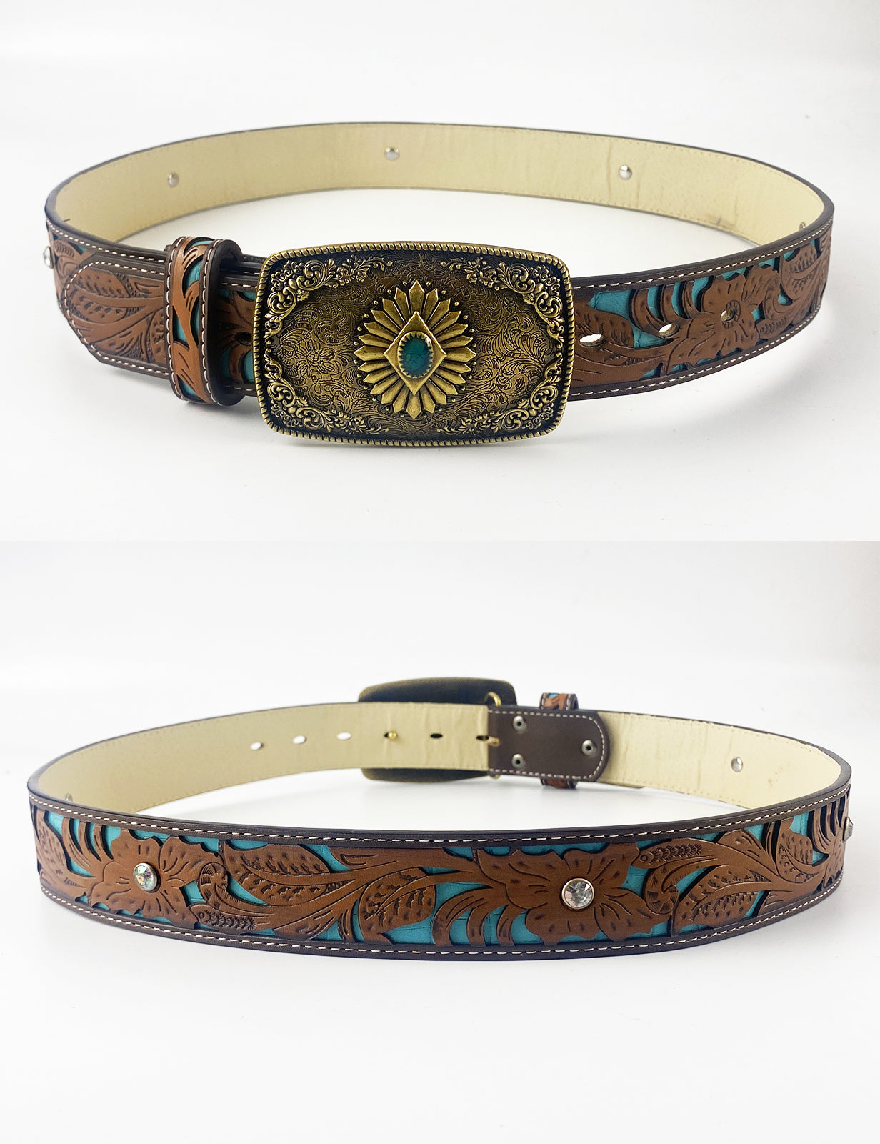 TOPACC Western Turquoise Belts - Square Turquoise Belt Buckle Copper/Bronze