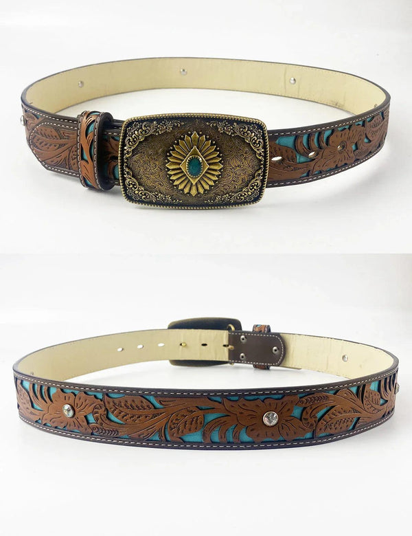 TOPACC Western Turquoise Belts - Square Turquoise Belt Buckle Copper/Bronze - Gifts for You 'n Me