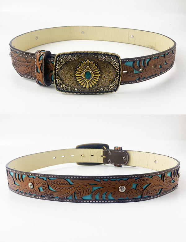 TOPACC Western Turquoise Belts - Square Turquoise Belt Buckle Copper/Bronze