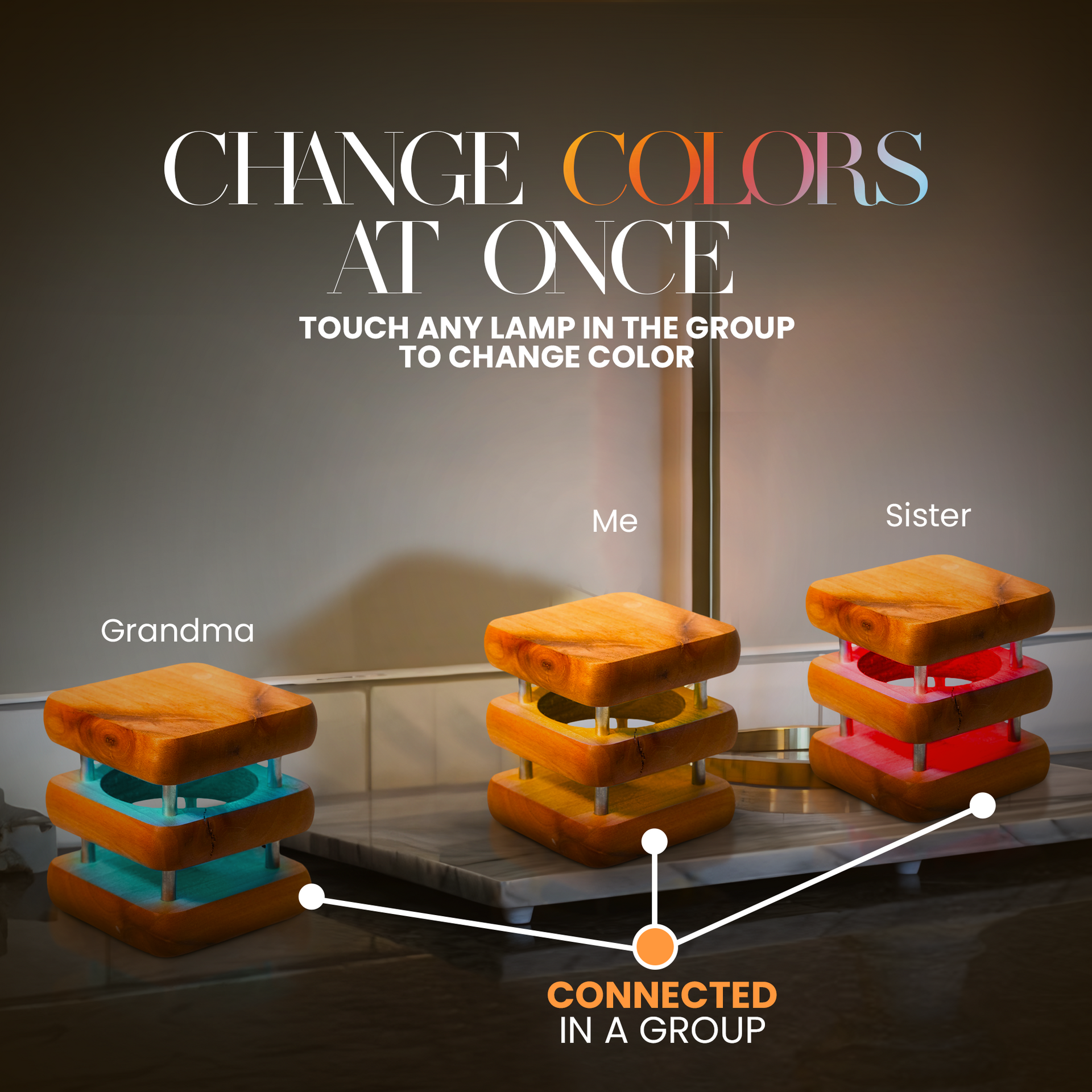 Mini Square Mid-Century Design Natural Friendship Lamp – Compact Retro Wi-Fi Touch Lamp for Connection