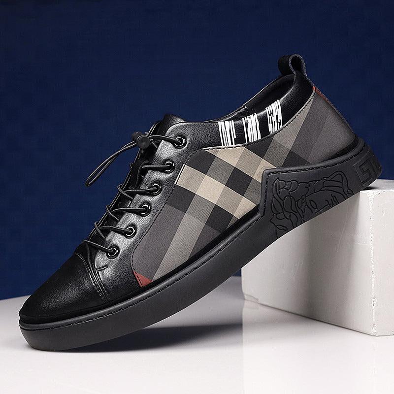Black Mens Fashion Sneakers Breathable Skateboard Shoes High Quality Trainers Shoes Casual Genuine Leather Casual Shoes Fashion Comfortable Walking Shoes