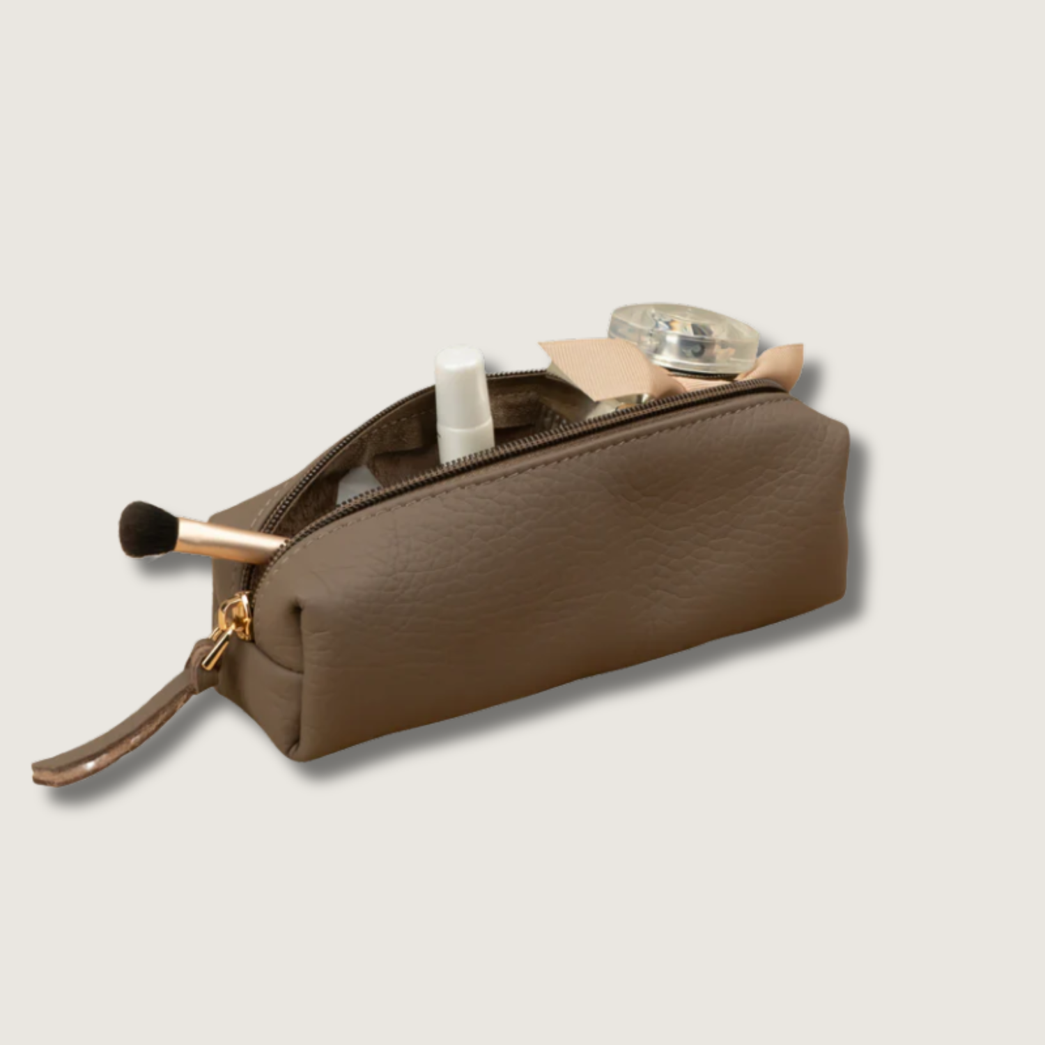 Elegant Leather Makeup Bag - Cream - Aurora