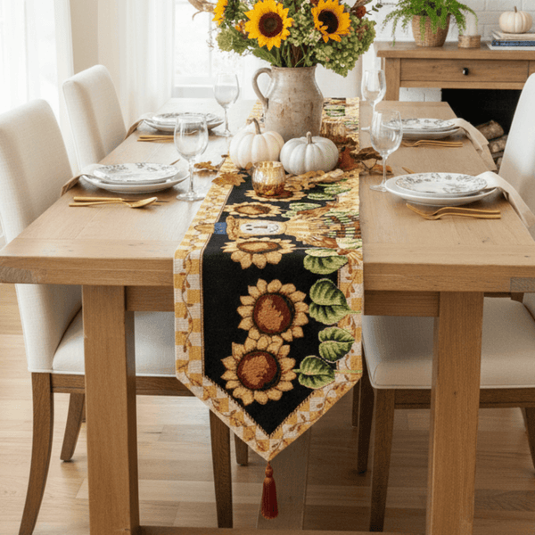 Tache Sunflower Field Scarecrow Autumn Harvest Woven Tapestry Table Runners (11712TR)