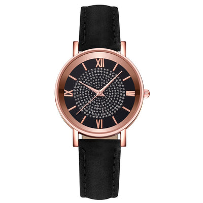 Womens Watches Bracelet Set Starry Sky Ladies Watch Casual Leather Student Quartz Wristwatch Luxury Fashion Minimalist Leather Strap Dress Analogue Quartz Round Elegant Watch