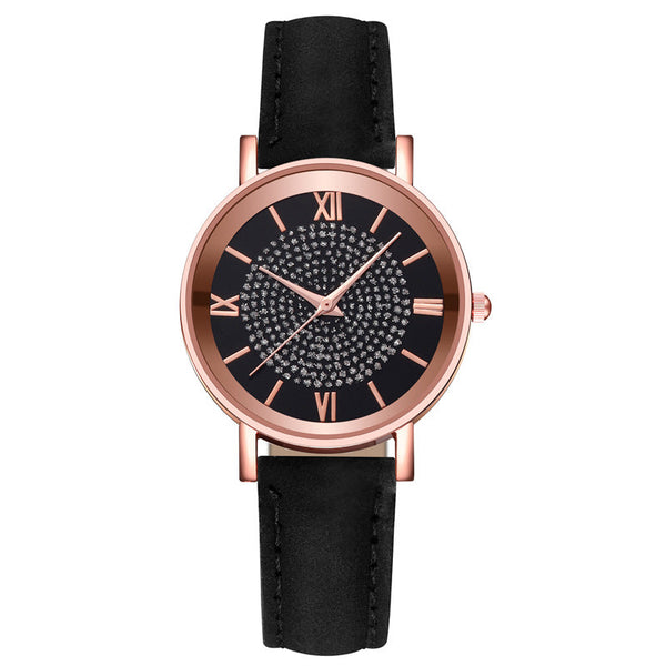 Womens Watches Bracelet Set Starry Sky Ladies Watch Casual Leather Student Quartz Wristwatch Luxury Fashion Minimalist Leather Strap Dress Analogue Quartz Round Elegant Watch