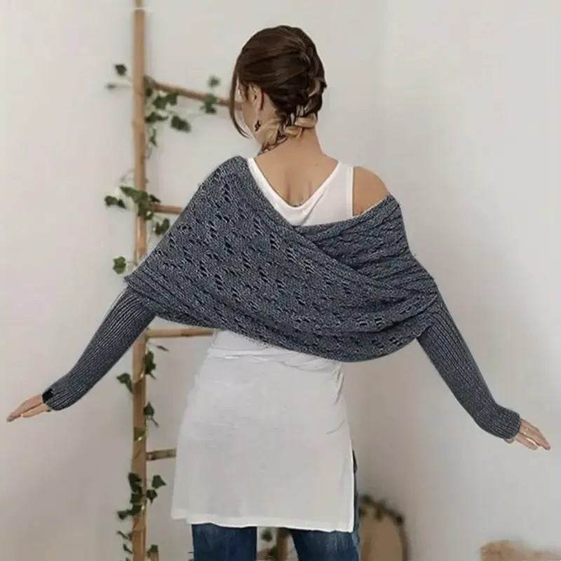Bohemian Braided Crochet Sweater Scarf with Sleeves for Women