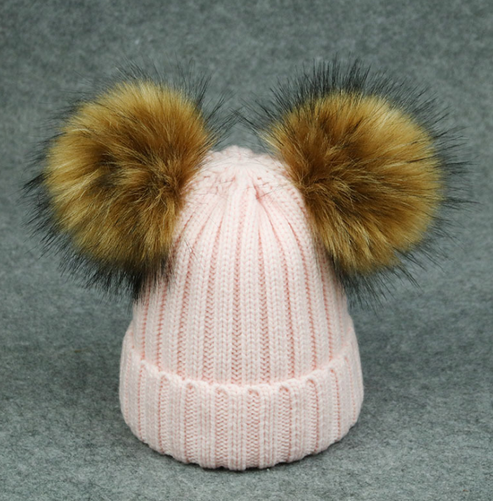Modern Trend Children's Winter Toddler Baby Kids hat Cap With Two Double Pompom Ears Funny Hat