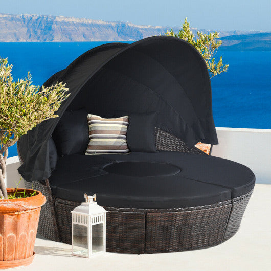 Outdoor Daybed with Retractable Canopy - Black