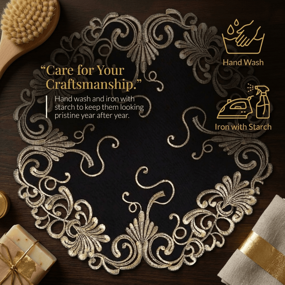Black Gold Doilies – Golden Night, 15 Inch