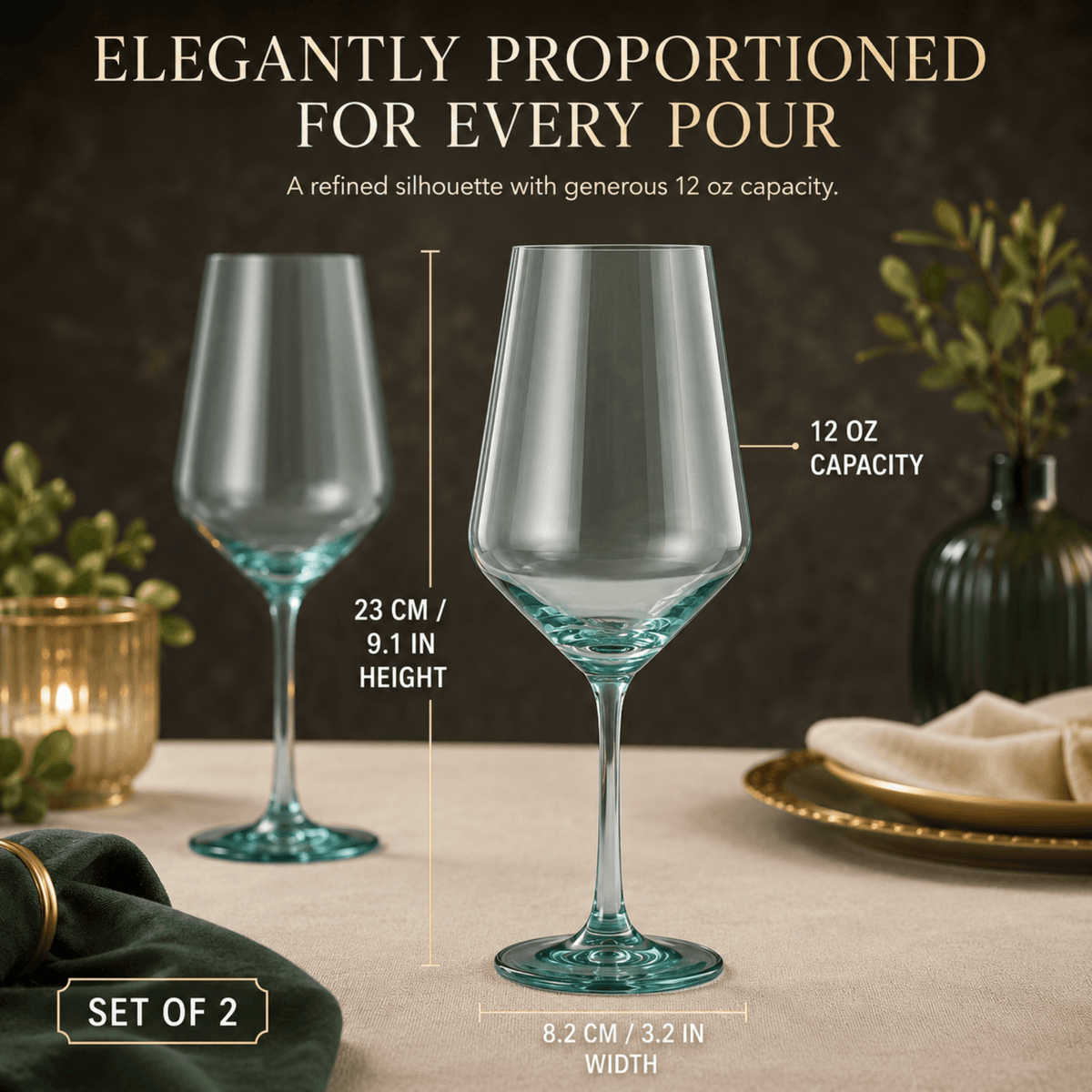 Tonal Stemmed Wine Glassware, Forest Green, Set of 2