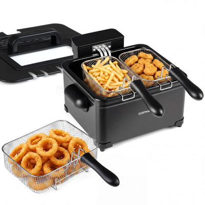 5.3-Qt Electric Deep Fryer with 3 Baskets 1700W LED Touch Screen and 6 Presets-Black