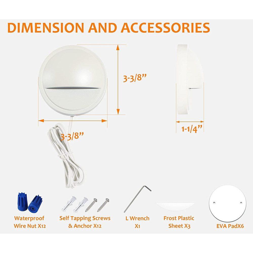 DLAC02 6-Pack 3CCT 3W Low Voltage LED Outdoor Half Moon Deck Lights Package, 12V-24V LED Step Patio Landscape Lights