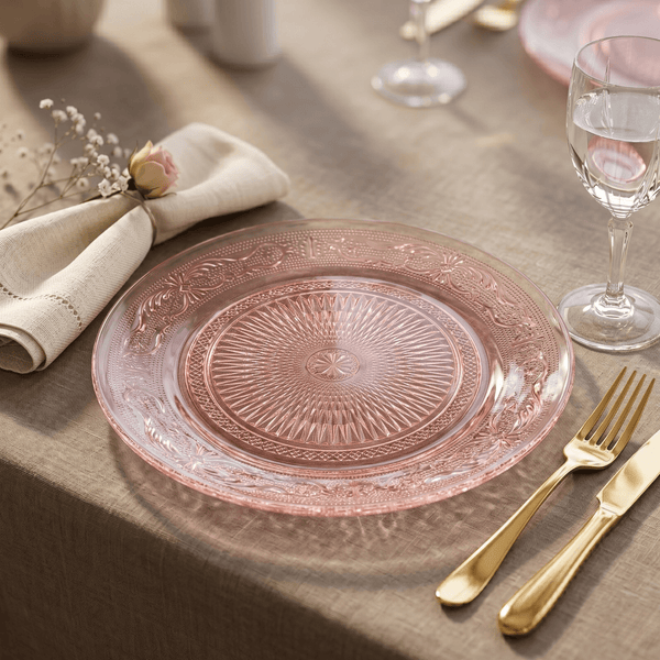 Blush Vintage Glass Plate, Set of 6