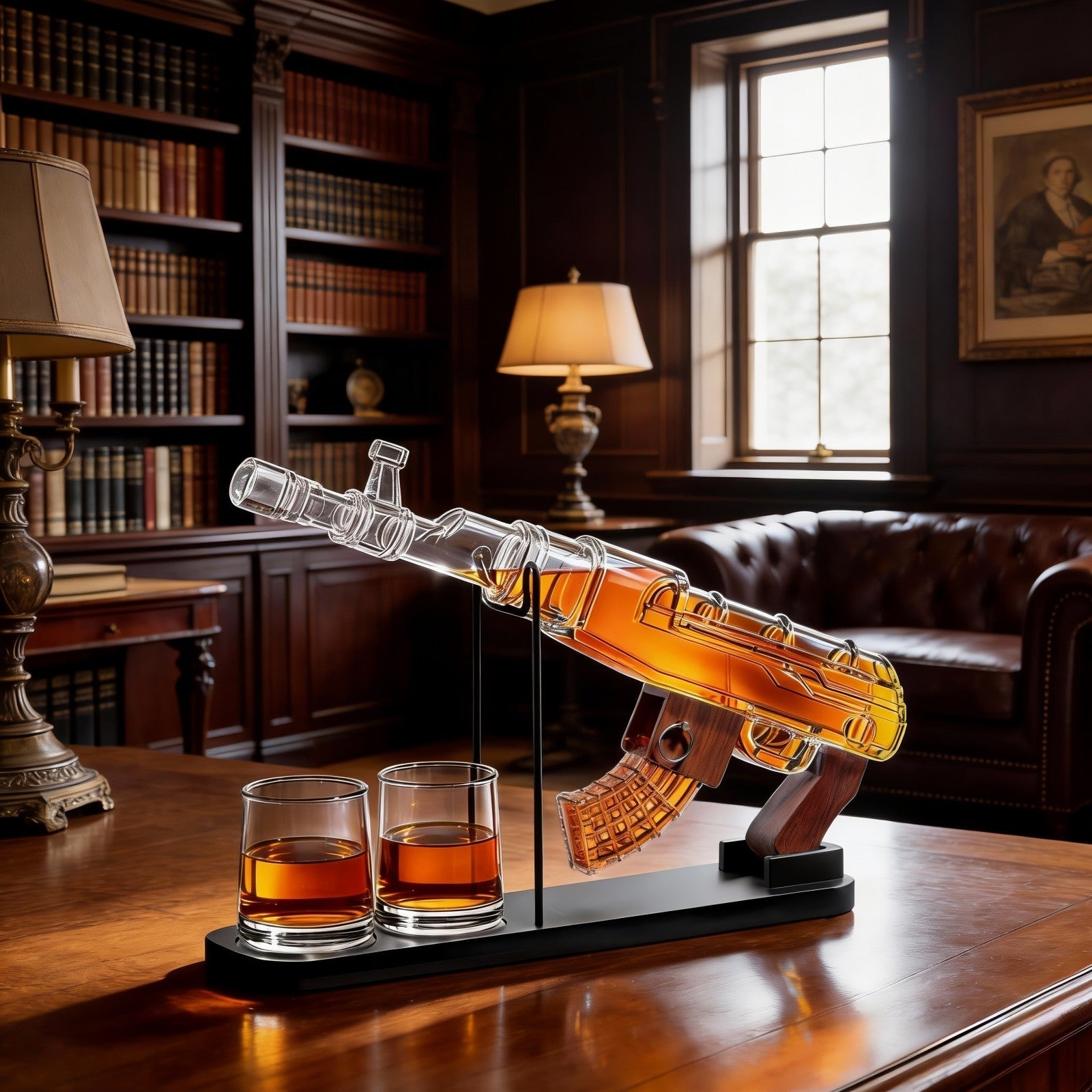 Gifts for Men Dad, Guns Whiskey Decanter Set for Men - Gun Decanter, Detachable Magazine & 2 Bullet Shot Glasses, Liquor Dispenser for Bar, Cool Anniversary Birthday Military Present Ideas