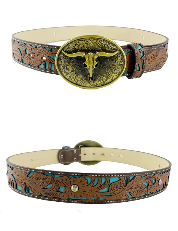 TOPACC Western Turquoise Belts - Longhorn Cow Bull Belt Buckle Copper/Bronze