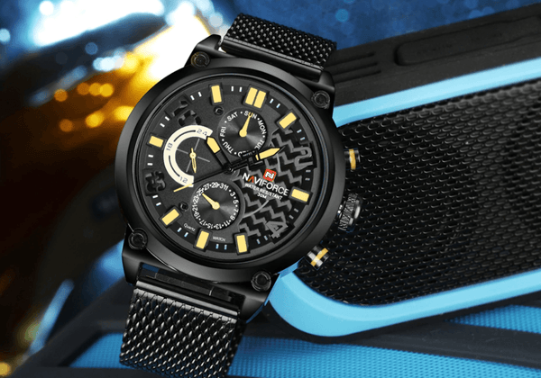 Men's Multifunction Analog Quartz Watches Waterproof Wrist Watch With Stainless Steel Mesh Band Excellent Design Perfect Gift