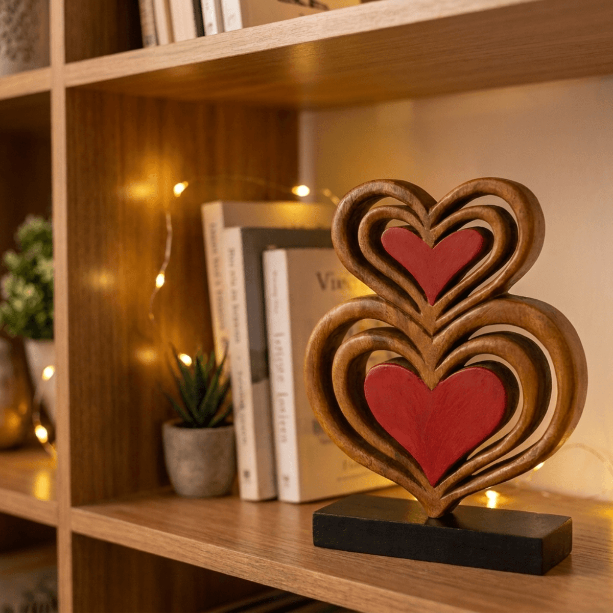 Wooden Heart Sculpture – Twin Souls, Acacia Wood