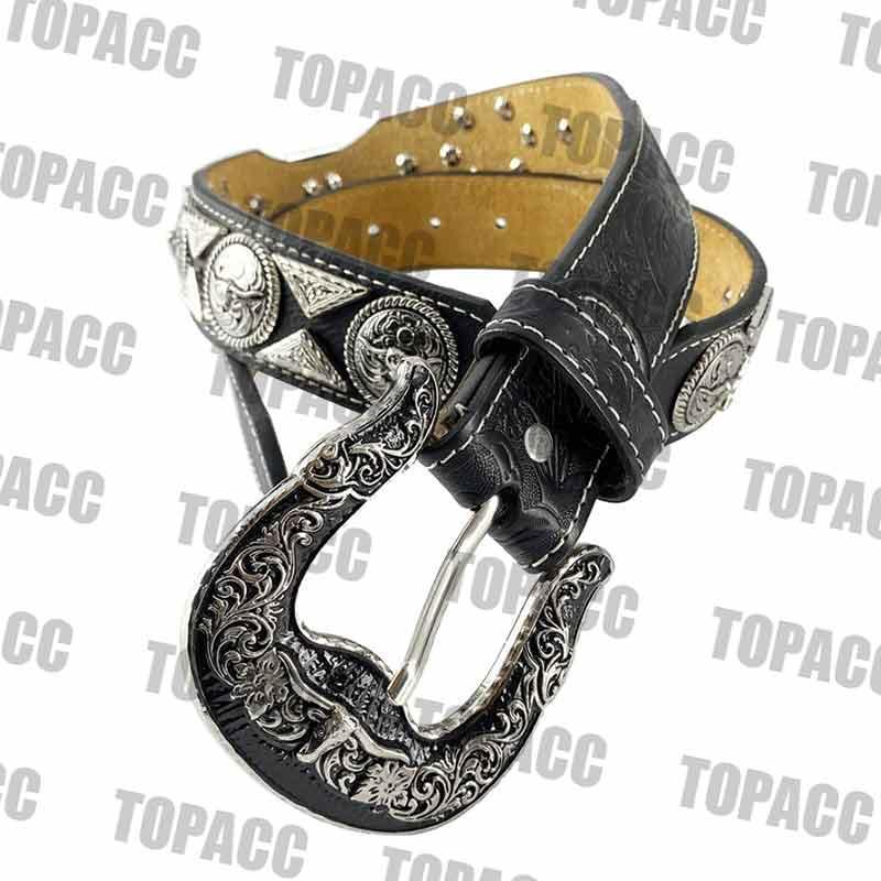 TOPACC Western Super Concho Longhorn Cow Bull Black Country Belts Genuine Leather - Gifts for You 'n Me
